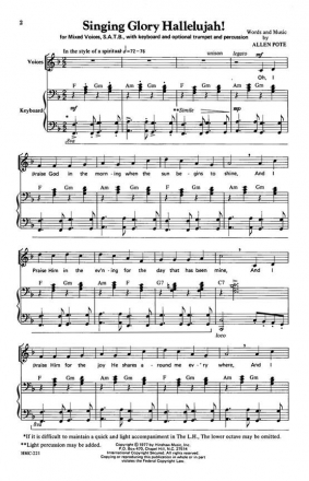 Allen Pote, Singing Glory Hallelujah SATB, Keyboard, Optional Trumpet, Percussion Chorpartitur