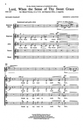Kenneth Leighton, Lord, When The Sense Of Thy Sweet Grace SATB, Soprano Solo, a Cappella Chorpartitur