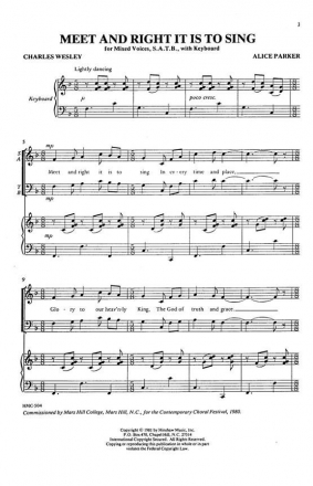 Alice Parker, Meet And Right It Is To Sing SATB and Keyboard Chorpartitur