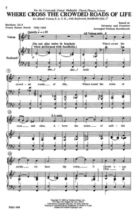 Where Cross The Crowded Roads Of Life SATB, Keyboard, Optional Handbells Chorpartitur