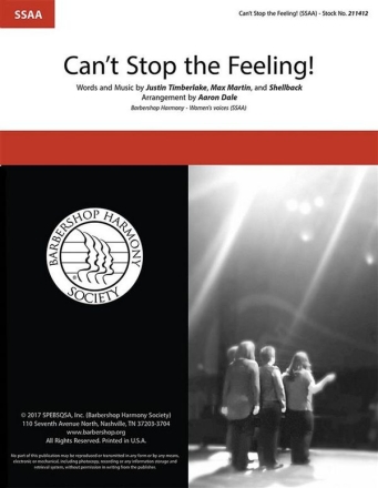 Justin Timberlake_Max Martin_ Shellback, Can't Stop the Feeling! SSAA a Cappella Chorpartitur