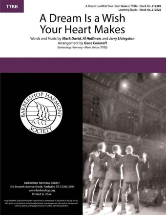 Jerry Livingston_Al Hoffman_Mack David, A Dream Is a Wish Your Heart M TTBB a Cappella Chorpartitur