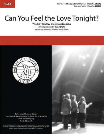 Elton John_Tim Rice, Can You Feel the Love Tonight? SSAA a Cappella Chorpartitur