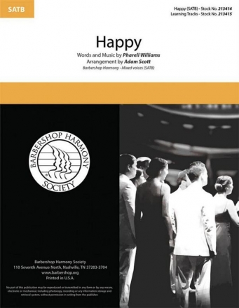 Pharell Williams, Happy SATB a Cappella Chorpartitur