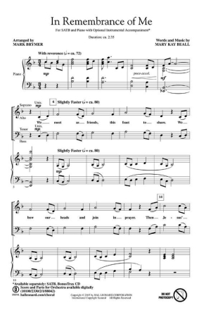 Mary Kay Beall, In Remembrance of Me Chamber Ensemble Stimmen-Set