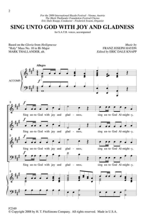 Franz Joseph Haydn, Sing Unto God With Joy And Gladness SATB Chorpartitur