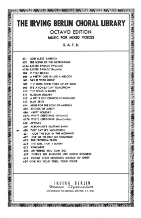 Irving Berlin, Give Me Your Tired, Your Poor SATB Chorpartitur