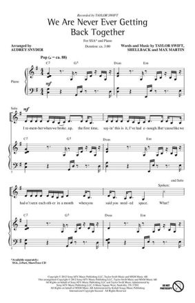 We Are Never Ever Getting Back Tog for mixed choir CD