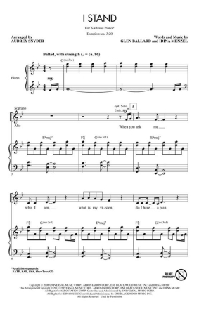 Glen Ballard_Idina Menzel, I Stand SAB Chorpartitur
