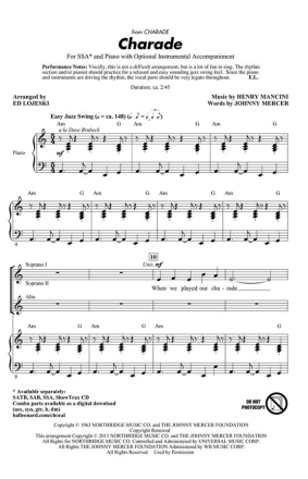 Henry Mancini_Johnny Mercer, Charade SSA Chorpartitur