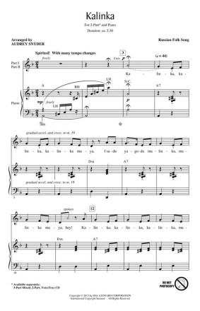 Traditional, Kalinka 2-Part Choir Chorpartitur