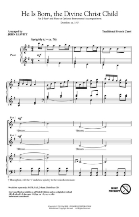 Traditional, He Is Born, the Divine Christ Child 2-Part Choir Chorpartitur
