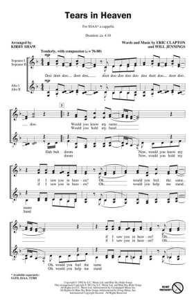 Eric Clapton_Will Jennings, Tears in Heaven SSAA Chorpartitur