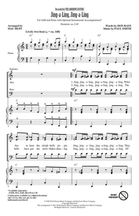 Jing-a-Ling, Jing-a-Ling SAB Chorpartitur
