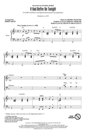 Henry Mancini_Johnny Mercer, It Had Better Be Tonight SAB Chorpartitur