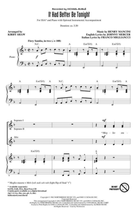 Henry Mancini_Johnny Mercer, It Had Better Be Tonight SSA Chorpartitur