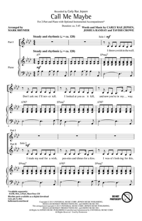 Call Me Maybe 2-Part Choir Chorpartitur