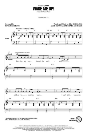 Wake Me Up! for 2-part choir and piano choral score
