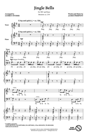 James Pierpont, Jingle Bells TB Chorpartitur
