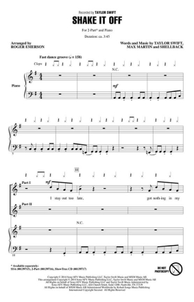 Max Shake It Off for 2-part choir and piano choral score