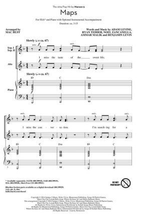 Adam Levine, Maps SSA Chorpartitur
