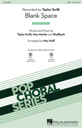 Taylor Swift_Max Martin, Blank Space SAB Chorpartitur