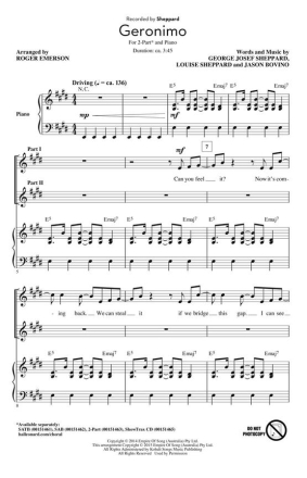 Geronimo for 2-part choir and piano choral score