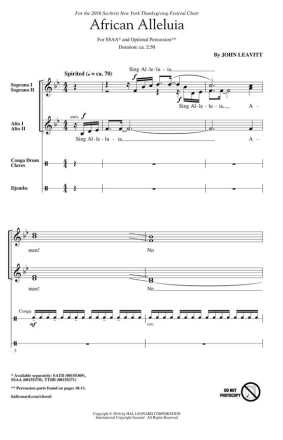 John Leavitt, African Alleluia SSAA and opt. Percussion Chorpartitur