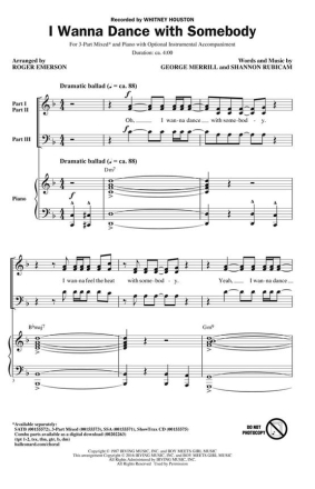 Whitney Houston, I Wanna Dance with Somebody 3-Part Choir Chorpartitur