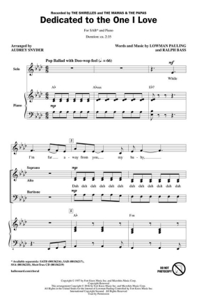 Dedicated to the One I Love SAB Chorpartitur