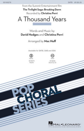 A Thousand Years for  mixed choir (SAB) and piano choral score