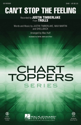 Can't Stop the Feeling for mixed choir (SAB) and piano choral score