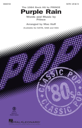 Purple Rain for mixed chorus and piano chorus score