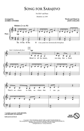 Judy Collins, Song for Sarajevo SSA Chorpartitur