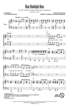 Run Rudolph Run Mixed Choir [SAB] Chorpartitur