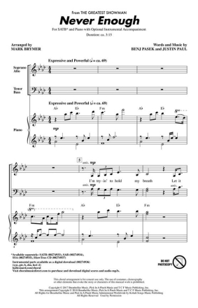 Never Enough (from The Greatest Showman) for mixed choir and accompaniment CD