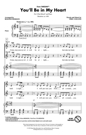 Phil Collins, You'll Be in My Heart (from Tarzan) 3-Part Choir Chorpartitur