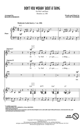 Don't You Worry 'Bout a Thing for female choir (SSA) and piano choral score