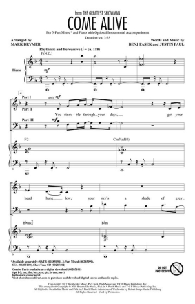 Come Alive pour 3-part mixed choir and piano choral score