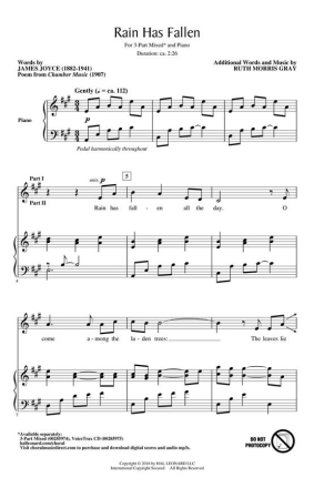 Ruth Morris Gray, Rain Has Fallen 3-Part Choir Chorpartitur