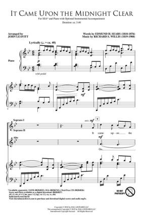 Richard Willis, It Came Upon the Midnight Clear SSA Chorpartitur