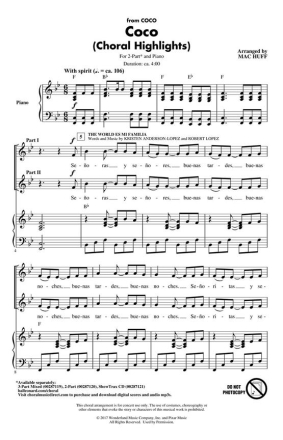 Coco (Choral Highlights) for 2-part choir choral score