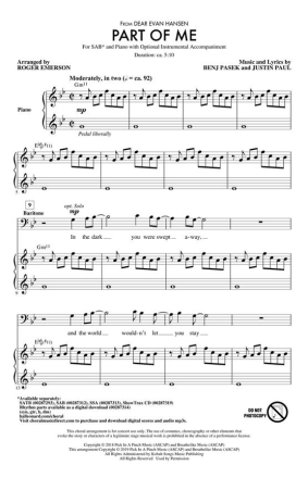 Benj Pasek_Justin Paul, Part Of Me (from Dear Evan Hansen) Mixed Choir [SAB] Chorpartitur
