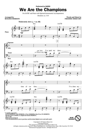 We Are the Champions for mixed chorus and piano score