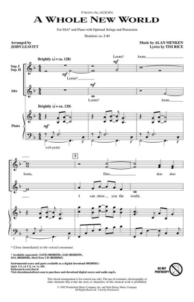 A Whole New World from 'Aladdin' for female choir and piano choral score