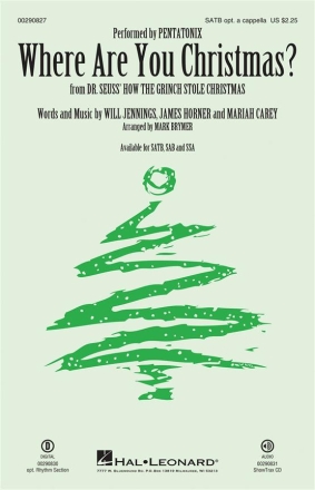 James Horner_Mariah Carey_Will Jennings, Where Are You Christmas? SATB opt. a Cappella Chorpartitur