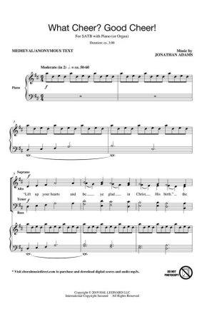 Jonathan Adams, What Cheer? Good Cheer! SATB Chorpartitur