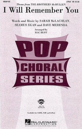 Dave Merenda_Sarah McLachlan_Seamus Egan, I Will Remember You 2-Part Choir Chorpartitur