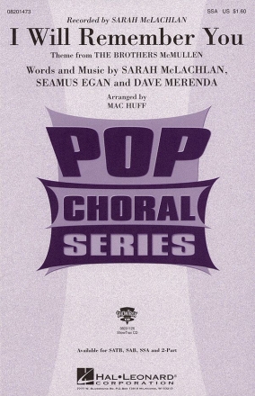 Dave Merenda_Sarah McLachlan_Seamus Egan, I Will Remember You SSA Chorpartitur