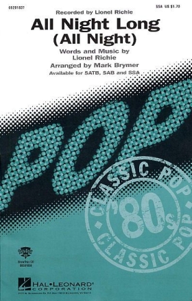 All Night Long  for female choir (SSA) and Piano choral score